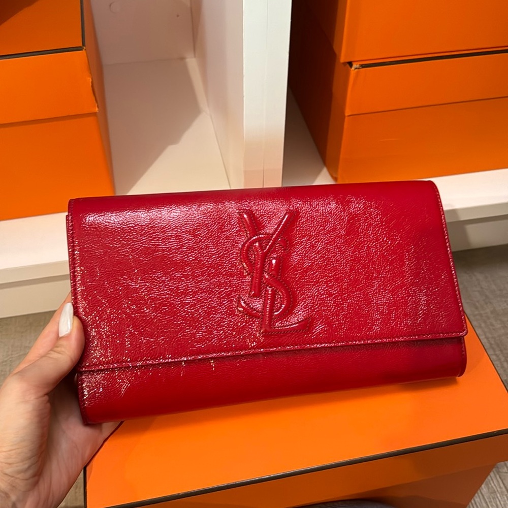 Yves Saint Laurent Red Patent Leather Belle De Jour Flap Clutch